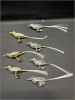 7 clip on Bird Christmas ornaments 8" to tail