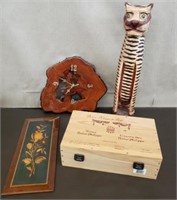 Carved Tiger Figurine, Burl Wood Clock, Sorrento