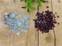 AQUAMARINE AND GARNET ROCK STONE LAPIDARY SPECIMEN