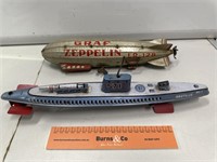 2 x Vintage Wind Up Tin Toys Inc Graf Zeppelin &