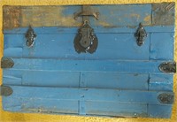 Antique Steamer Trunk Wooden With Metal Hasps &