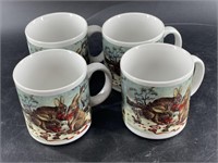 4 Christmas coffee cups, match serving tray in lot