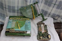 Two John Deere Rain Guages & Thermometer - 3 pc