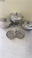 ALUMINIUM CHAFING DISHES, LIDDED BOWL AND SNACK