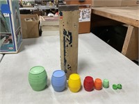 Vintage Tinker Toys and Kitty Nesting Barrels