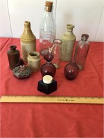 Bottles. Glass and stoneware. The stoneware