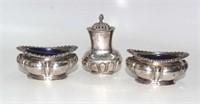 Three piece sterling silver cruet set