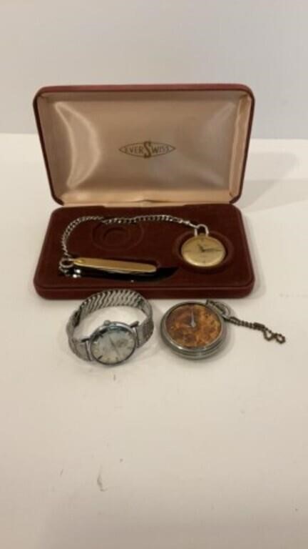 Vintage Evr Swiss Pocket watch & Knife set ++
