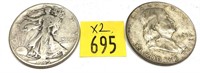 x2- Half dollars 90% silver -x2 half dollars