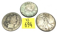 x3- Half dollars 90% silver -x3 half dollars
