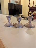 (3) weighted Sterling candle holders
