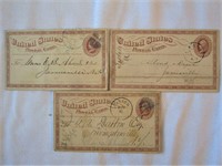 Lot of 3 Rare United States Postal Cards 1872