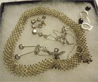 Sterling Mesh Necklace,3pc Cz set, cz necklace & b