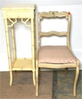 Rattan Plant Stand & Chair with Carved Back