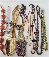 Large Lot Of Stones Shells Bone Necklaces