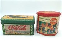 (2) Coca-Cola Tin Containers 6" x 3" 4" and