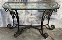 11 - WROUGHT IRON & GLASS CONSOLE TABLE 47"L