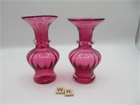 PAIR OF BEAUTIFUL HAND BLOWN CRANBERRY VASES