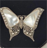 VTG Sterling Silver Butterfly Brooch MOP &