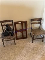 ANTIQUE KIDS CHAIRS, DESK LAMPS, BOOK STAND