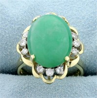 11ct Jade and Diamond Statement Ring in 14K Yellow