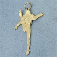 Football Player Kicker Pendant in 14K Yellow Gold