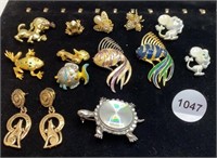 14pc  Vintage Animal/Fish Pins/earring lot