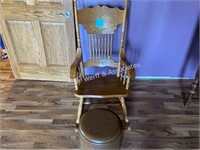 Wooden spoke back rocking chair and stool