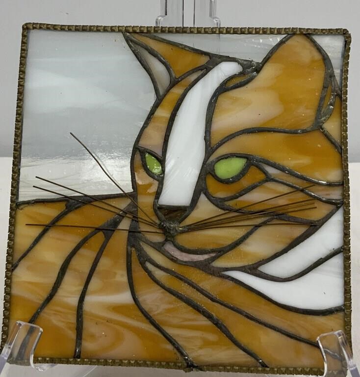 Leaded Glass Cat, Green Eyed Tabby