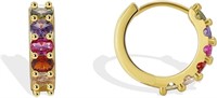 14k Gold-pl. Oval 1.20ct Gemstones Hoop Earrings