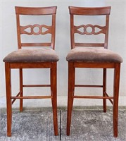 Pair WALNUT BROWN Upholstered BAR COUNTER STOOLS