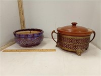 Ceramic Bowl w/ Glaze Pattern Decor & Crock W/