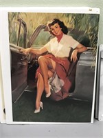 Pin up style poster of a lady in convertible     (