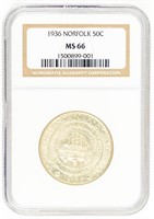 Coin 1936 Norfolk Comm Half Dollar-NGC-MS66