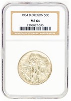 Coin 1934-D Oregon Comm Half Dollar-PCGS-MS64