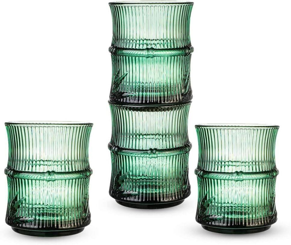 LOVWISH Set of 4 Glass Cups  Stackable  10oz