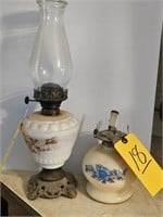 1-EARLY OIL LAMP & 1-NEWER MISSING CHIMNEY