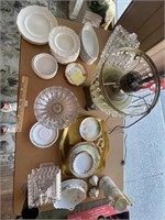 Large lot, various China, lamp, compote, etc.
