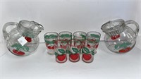 (2) tomato pitchers w/ (7) tomatoe glasses