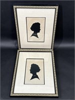 Vintage Woman Framed Silhouette Pair