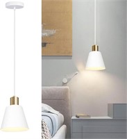 SET OF 2 WHITE PENDANT LIGHTING CORD METAL SHADE