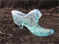 Fenton Blue & Frosted Hobnail Glass Lady's Shoe