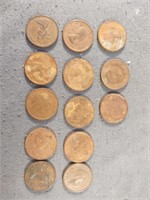 Canadian 1 cent pennies-1941, 1942, 1954, 1961,