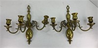 PAIR OF VINTAGE BRASS WALL MOUNT CANDELABRAS