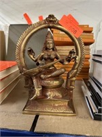 LARGE BRASS SARASWATI STATUE SCULPTURE