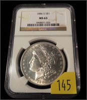 1886-S Morgan dollar, NGC slab certified MS-63