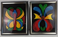 (2)Colorful Butterfly Abstract Painting Framed Art