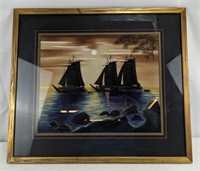 Japanese Silk Seascape Framed Painting