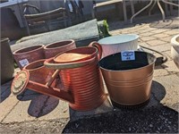 Metallic Flower pots and water can