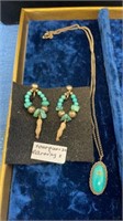 Turquoise earrings - clip on & turquoise pendant